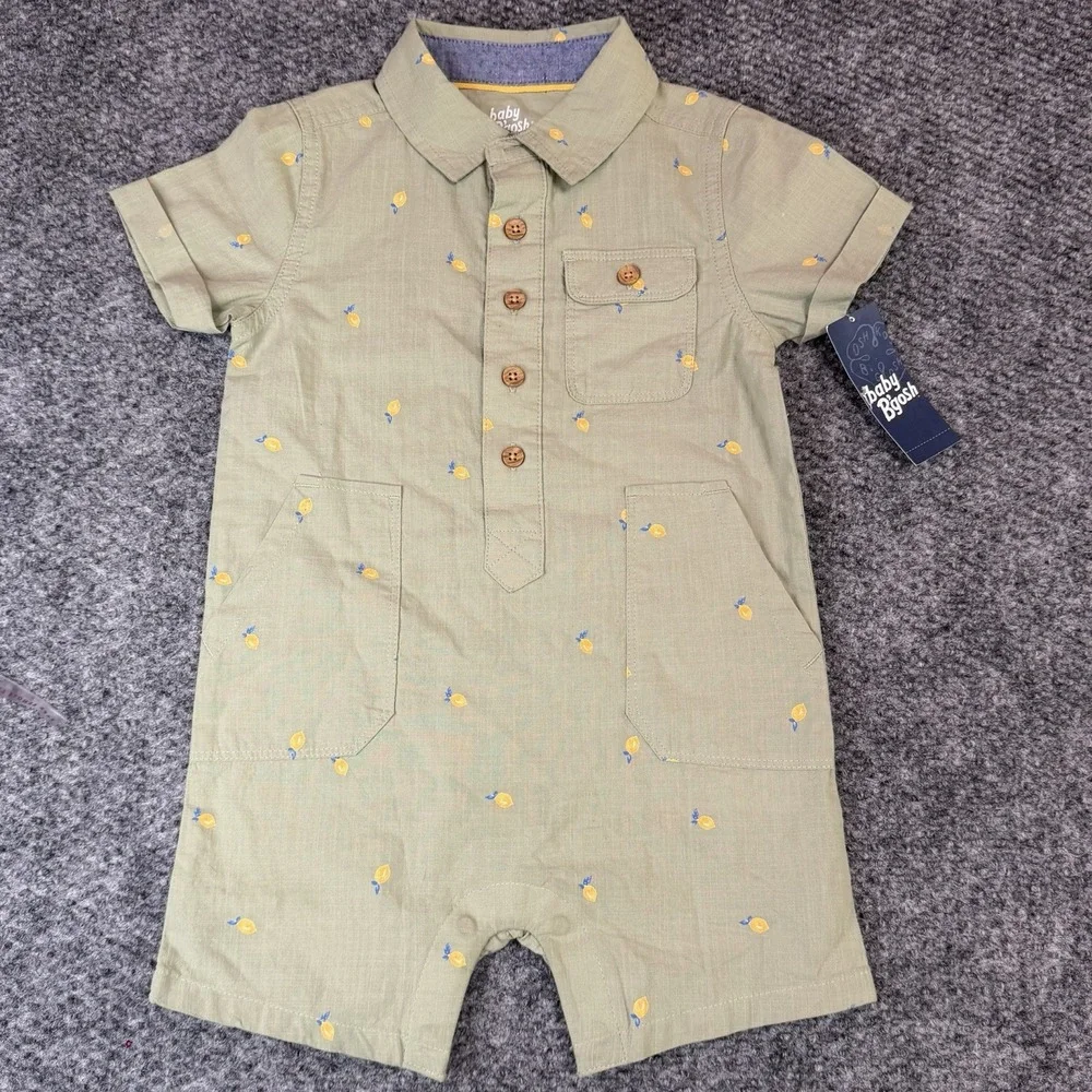Oshkosh 24 month Baby Boy One Piece Romper Sage Green With Lemons Preppy NWT